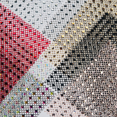 Multi Color Square Glass & Rhinestone Net Fabric Supplier