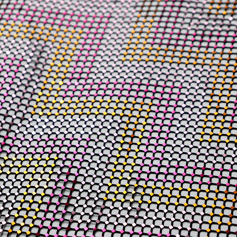 Glitter Square Shaped Metallic Black Net Fabric Custom