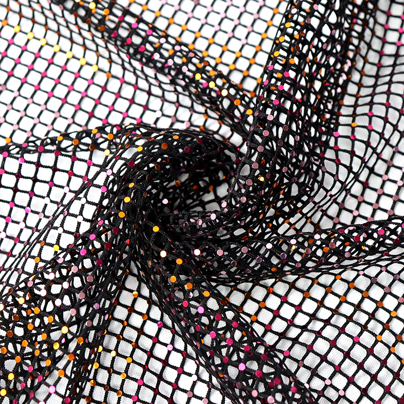 Bling Round Shaped Sequin Metal Black Mesh Fabric Manufacturer