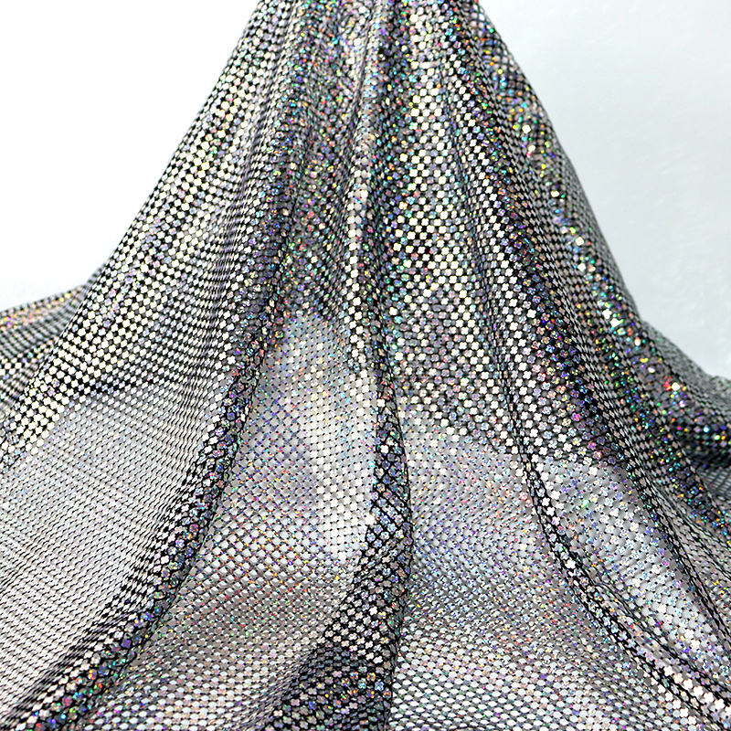 Shiny Silver Flower Shape Sequin Mesh Fabric Wholesale