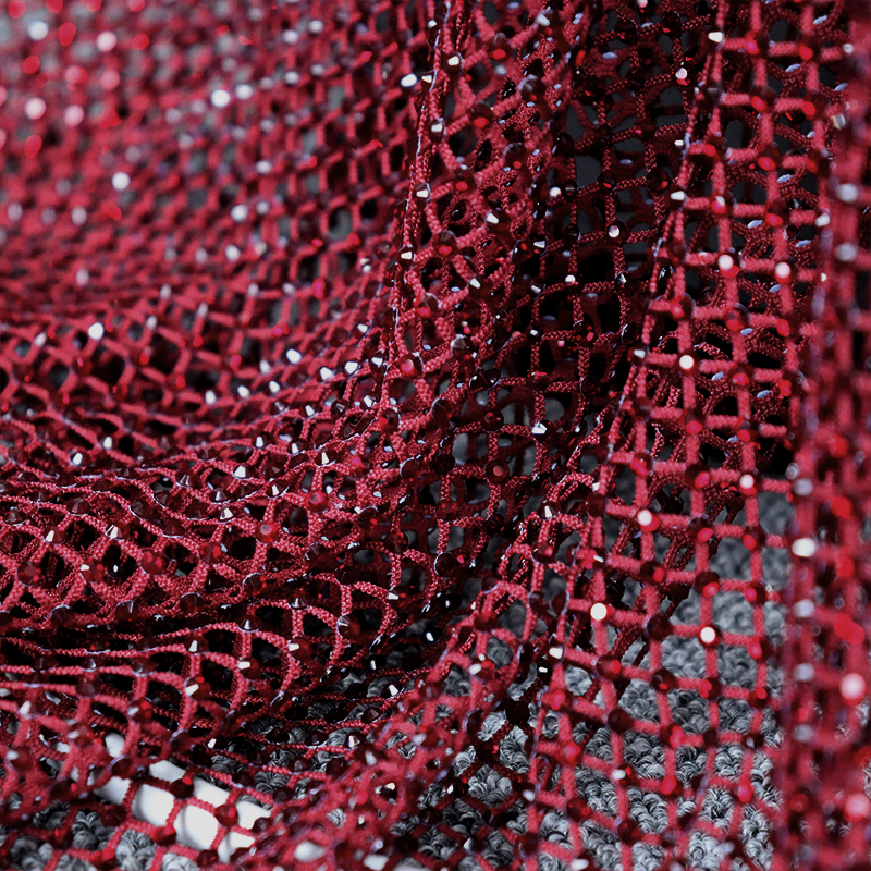 SS10 Dark Red Rhinestone Net Fabric Wholesale