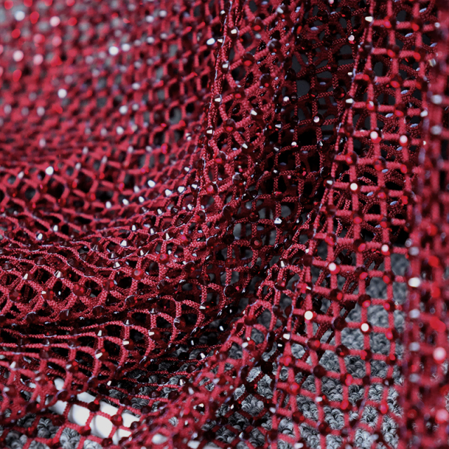 SS10 Dark Red Rhinestone Net Fabric Wholesale