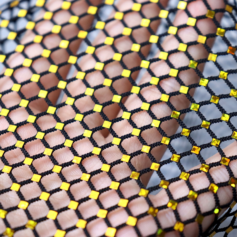 Sparkling Golden Square Shaped Sequin Metal Net Fabric Factory