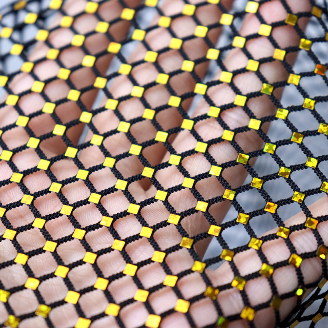 Sparkling Golden Square Shaped Sequin Metal Net Fabric Factory