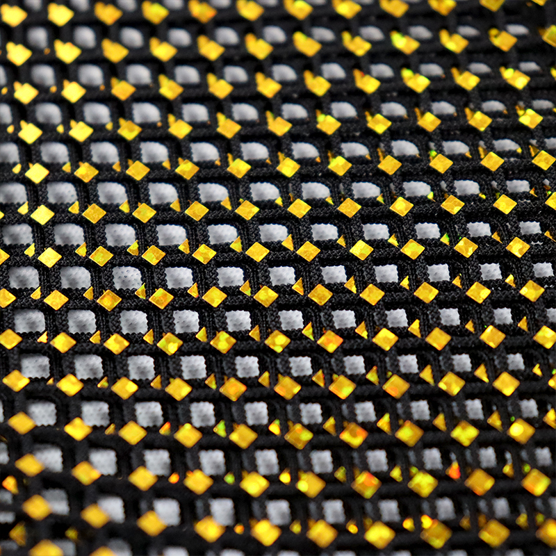 Sparkling Golden Square Shaped Sequin Metal Net Fabric Factory