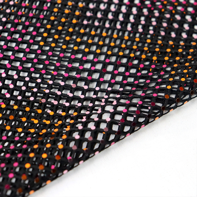 Bling Round Shaped Sequin Metal Black Mesh Fabric Manufacturer