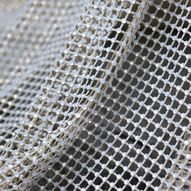 SS10 Light Apricot Diamante Diamond Mesh Fabric Factory