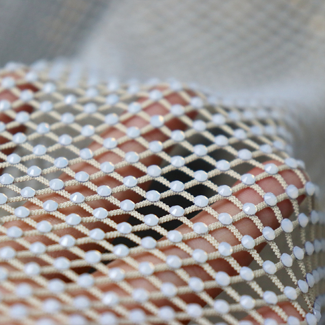 SS10 Light Apricot Diamante Diamond Mesh Fabric Factory