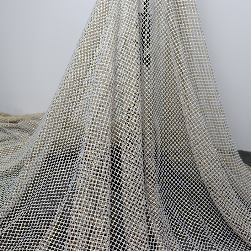 SS10 Light Apricot Diamante Diamond Mesh Fabric Factory