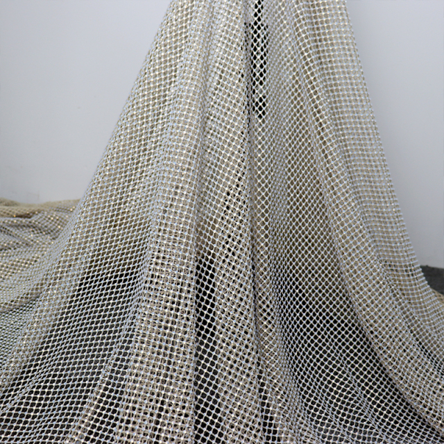 SS10 Light Apricot Diamante Diamond Mesh Fabric Factory