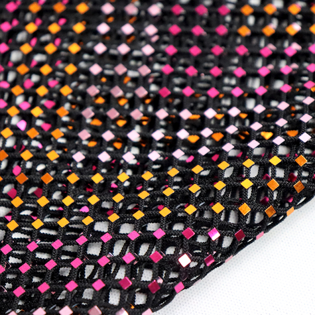 Glitter Square Shaped Metallic Black Net Fabric Custom