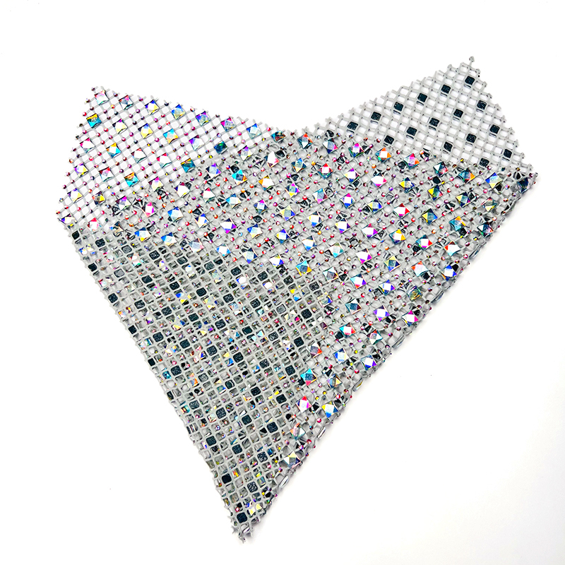 Multi Color Square Glass & Rhinestone Net Fabric Supplier