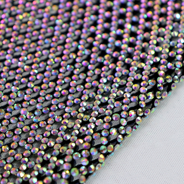 SS10 Hotfix Full Rhinestone Black Net Fabric Exporter