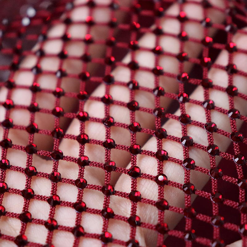 SS10 Dark Red Rhinestone Net Fabric Wholesale