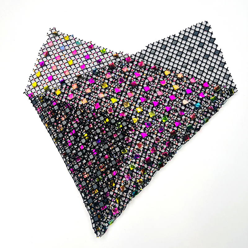 Multi Color Square Glass & Rhinestone Net Fabric Supplier