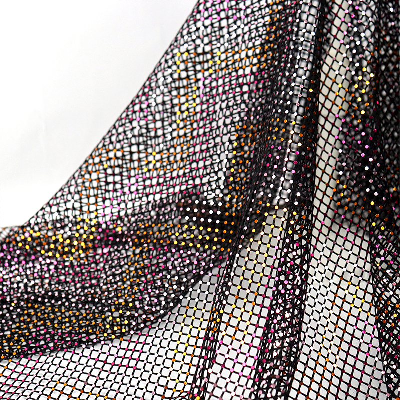 Bling Round Shaped Sequin Metal Black Mesh Fabric Manufacturer