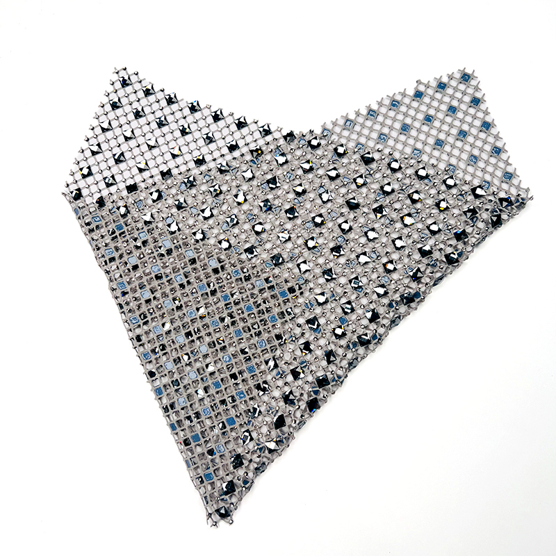 Multi Color Square Glass & Rhinestone Net Fabric Supplier