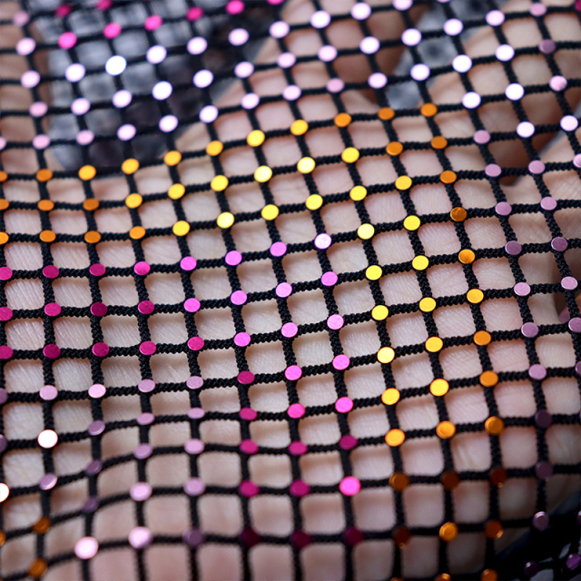 Bling Round Shaped Sequin Metal Black Mesh Fabric Manufacturer