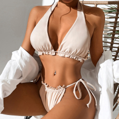 Side Tie Ruffles Hem Triangle Bathing Suit Custom