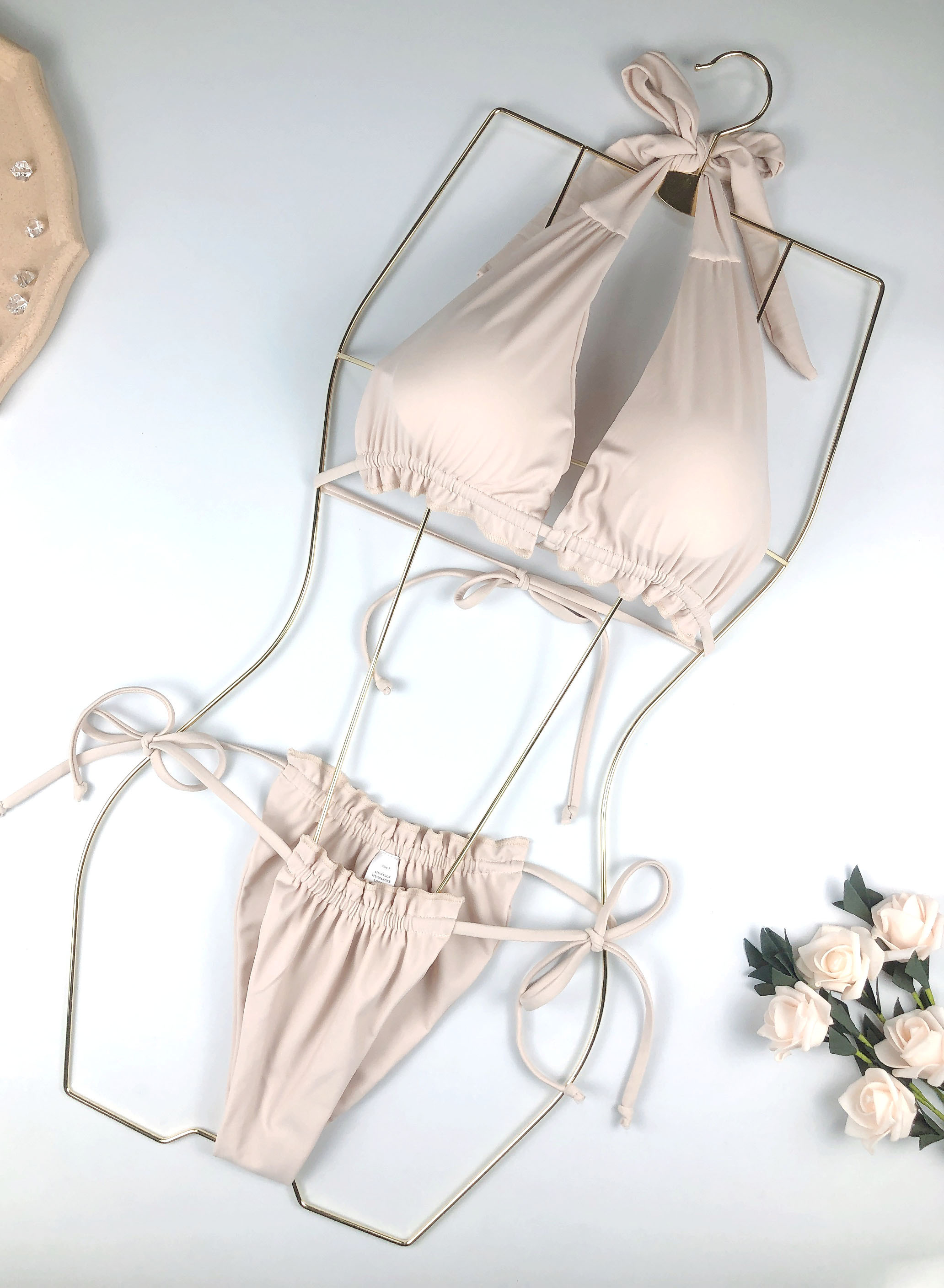Side Tie Ruffles Hem Triangle Bathing Suit Custom