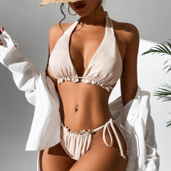 Side Tie Ruffles Hem Triangle Bathing Suit Custom