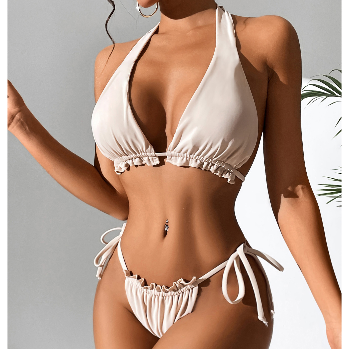 Side Tie Ruffles Hem Triangle Bathing Suit Custom