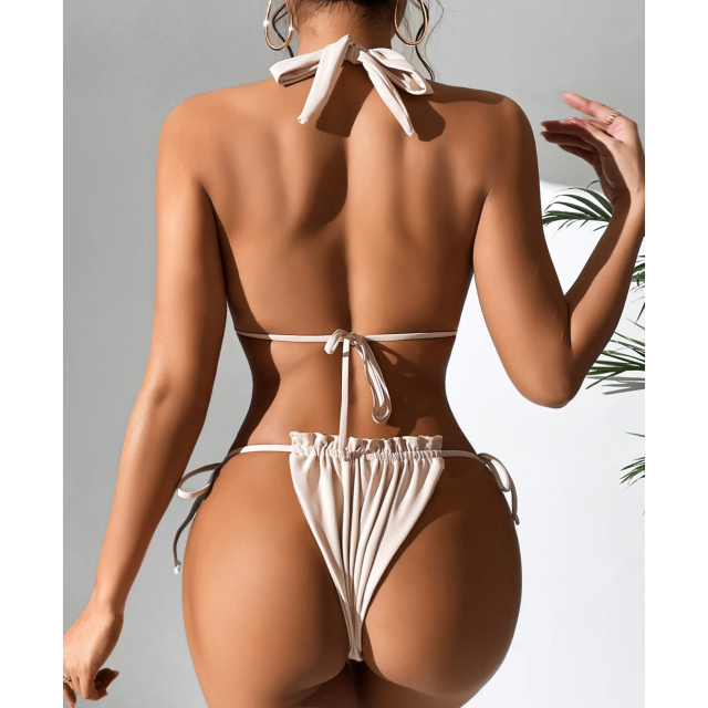 Side Tie Ruffles Hem Triangle Bathing Suit Custom