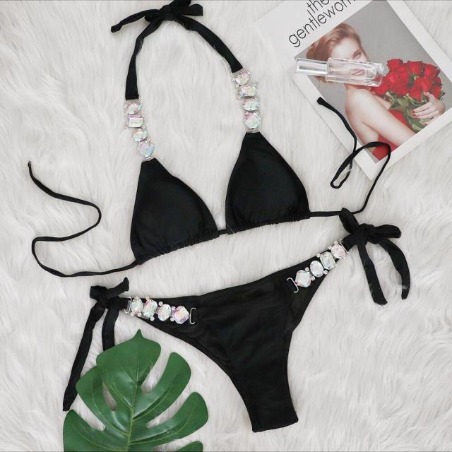 Luxury Rhinestone Chain Decor Triangle Bikinis Sets Wholesale