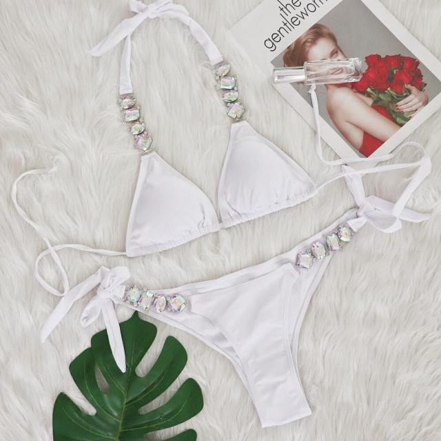 Luxury Rhinestone Chain Decor Triangle Bikinis Sets Wholesale