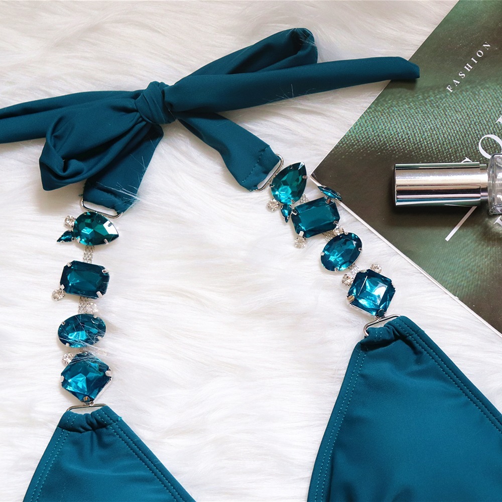 Luxury Rhinestone Chain Decor Triangle Bikinis Sets Wholesale