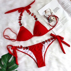 Luxury Rhinestone Chain Decor Triangle Bikinis Sets Wholesale