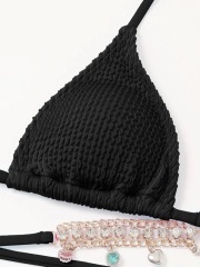 Bling Bedazzled Tassel Chain Pleated Fabric Bathing Suit Factory