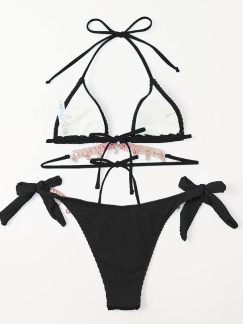 Bling Bedazzled Tassel Chain Pleated Fabric Bathing Suit Factory