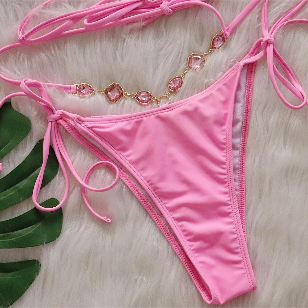 Crystal Stone Jeweled Lace Up Two Pieces Swimming Swimwear Exporter