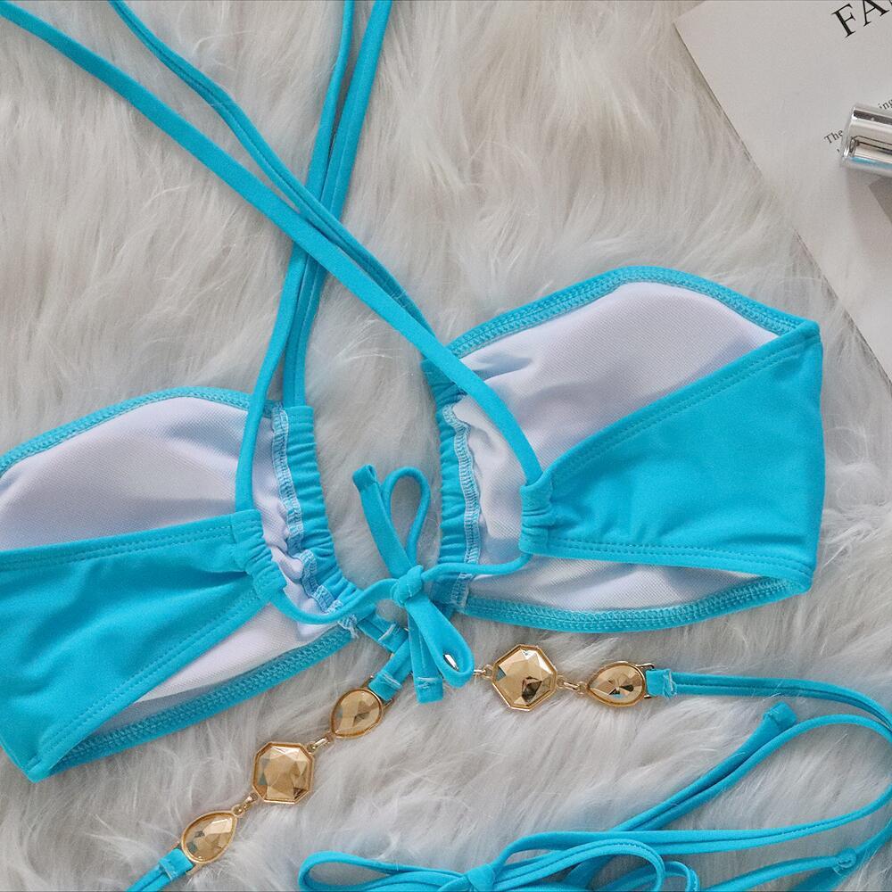 Crystal Stone Jeweled Lace Up Two Pieces Swimming Swimwear Exporter