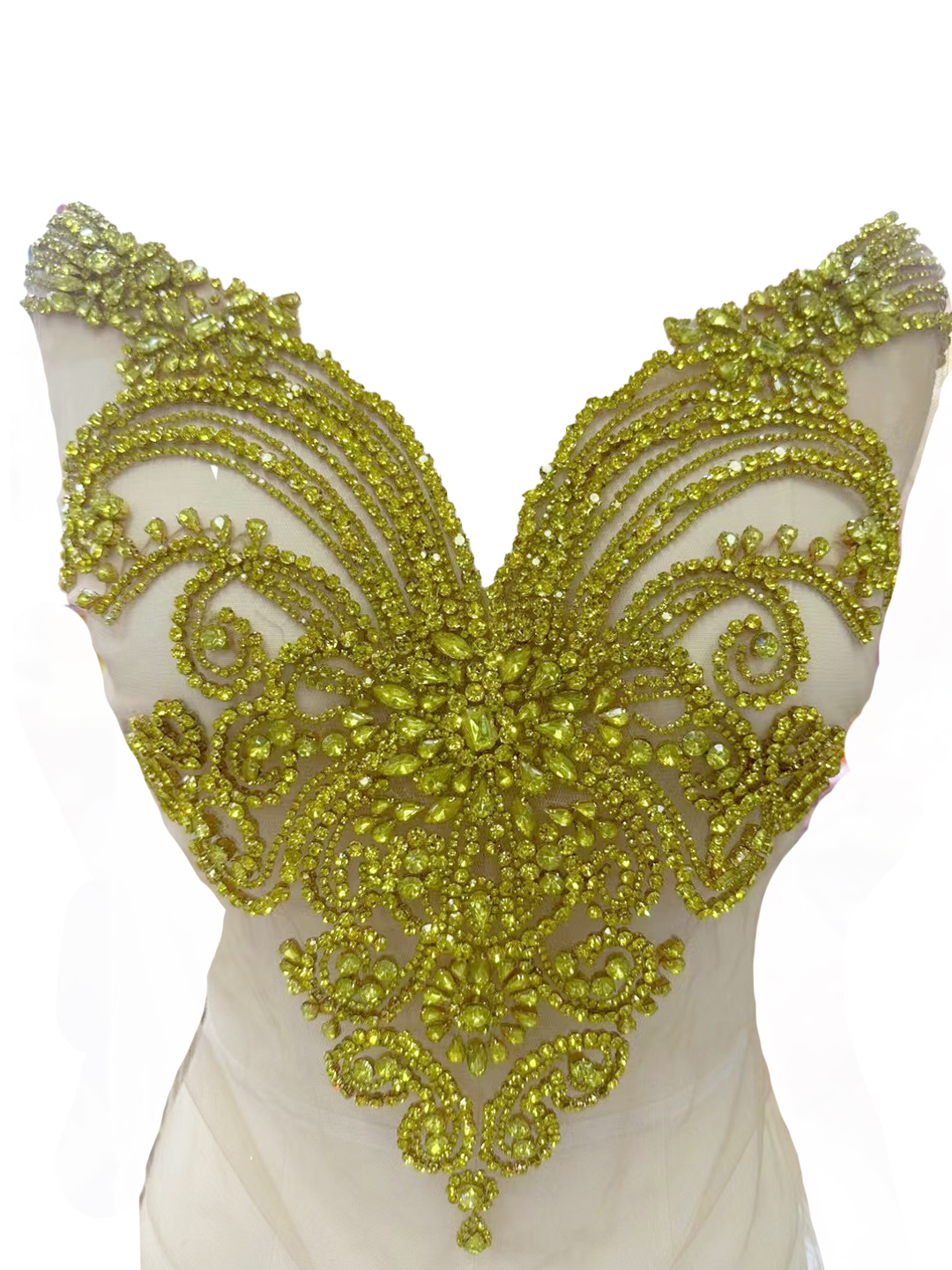 Large Green Rhinestone Bodice Appliques for Wedding Dress Supplier