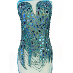 Gold Acrylic Sequins Pearl Beaded Rhinestone Bodice Appliques for Dress Exporter