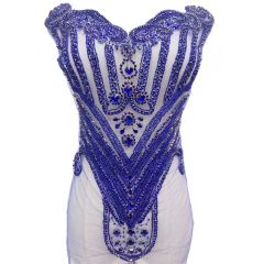 Blue Beaded Diamond Bridal Bodice Applique Factory