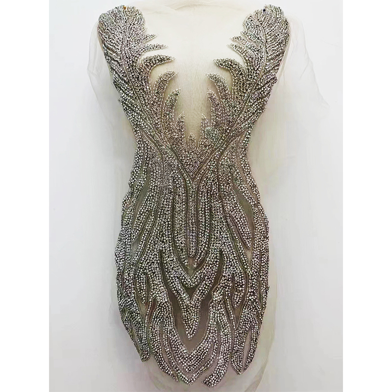Large Beaded Rhinestone Bodice Applique for Wedding Dress Custom