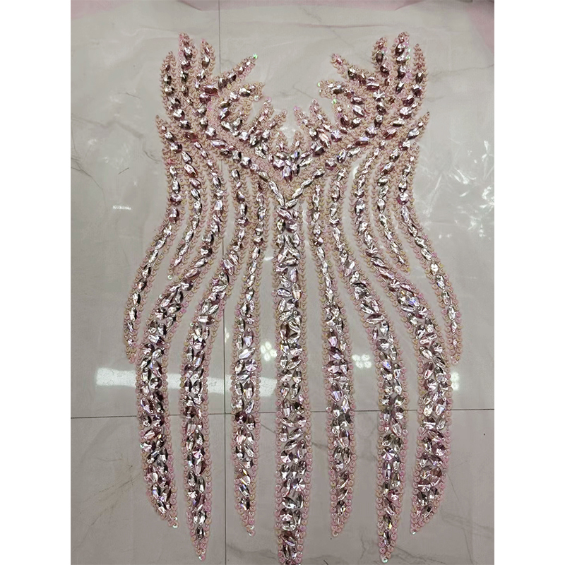 Silver Sequins Beaded Diamond Bodice Appliques for Dress Wholesale