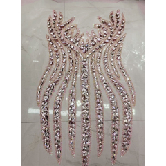 Silver Sequins Beaded Diamond Bodice Appliques for Dress Wholesale