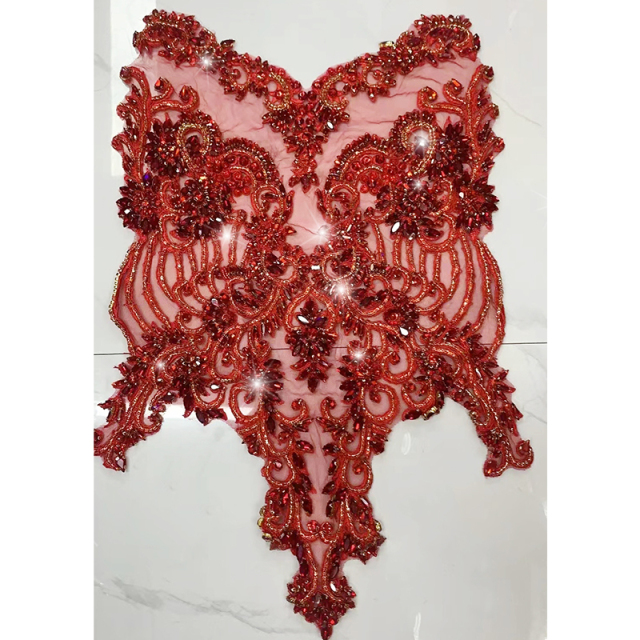 Pink Beaded Diamond Bridal Bodice Applique for Dress Exporter
