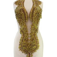 Large Beaded Sequins Crystal Bridal Bodice Applique Manufacturer
