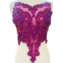 Pink Beaded Diamond Bridal Bodice Applique for Dress Exporter