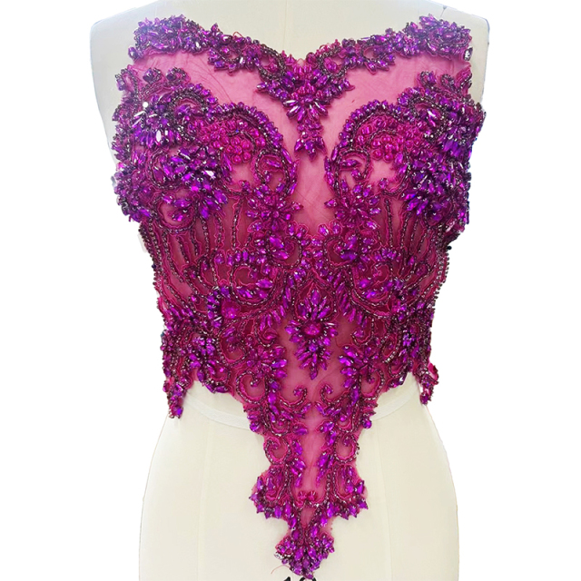 Pink Beaded Diamond Bridal Bodice Applique for Dress Exporter