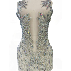 Silver Beaded Crystal Bodice Applique for Wedding Dress Wholesale