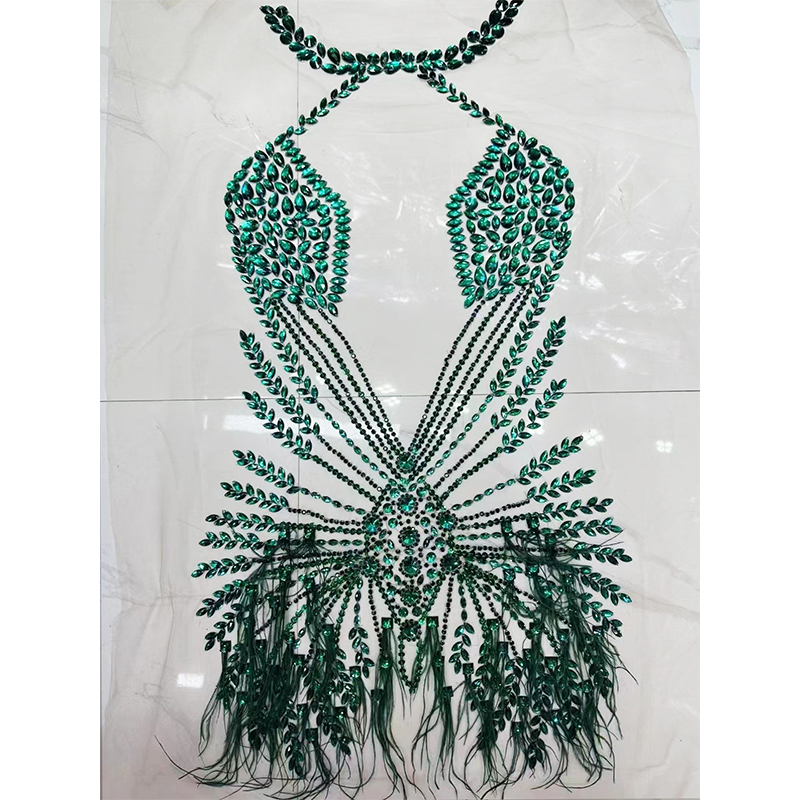 Silver Beaded Diamond Bodice Applique with Feather for Dancing Dress Manufacturer