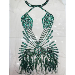 Silver Beaded Diamond Bodice Applique with Feather for Dancing Dress Manufacturer