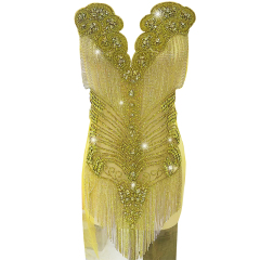 Large Beaded Diamond Bodice Applique with Tassle Chain Factory
