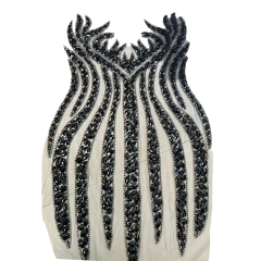 Silver Sequins Beaded Diamond Bodice Appliques for Dress Wholesale